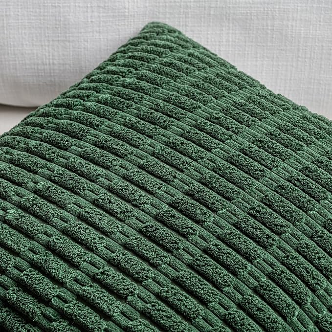 Fancy Homi 4 Packs Hunter Green Decorative Throw Pillow Covers 16x16 Inch for Couch Bed Sofa, Forest Green Boho Home Decor, Soft Plush Corduroy Cute Emerald Green Square Cushion Case 40x40 cm
