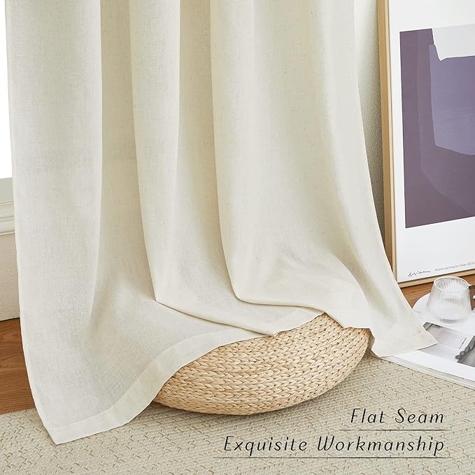 NICETOWN Flax Linen Room Divider Curtains 84 inches Long, Grommet Thick Linen Blend Window Curtains & Drapes Privacy Assured with Light Filtering for Bedroom, Off White, W68 x L84, 2 Panels