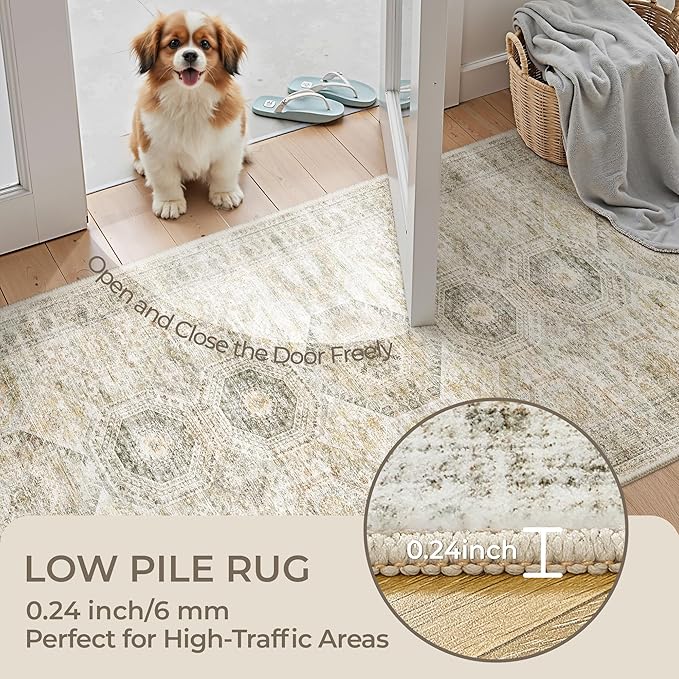 Long Bathroom Rugs Runner - Washable Runner Rugs for Hallway 2x10, Ultra-Thin Soft Kitchen Carpet Runner, Anti Slip Backing Runner Rugs for Entrance, Bedroom, Living Room(2'x10', Grey/Yellow)