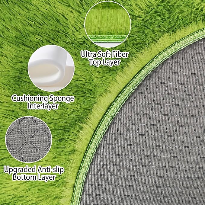 Tie Dye Green Round Rugs Small 3x3 ft Fluffy Circle Rug Furry Carpet Shaggy Circular Fuzzy Plush Area Rug for Girls Bedroom Kids Room Living Room Nursery Cute Room Decor Pet mat Doormat