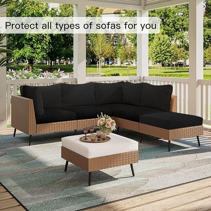 Outdoor Cushion Covers Set,12PCS Patio Furniture Couch Seat Slipcovers, Replacement for Sofa Sectional Chair(Cover，Only)