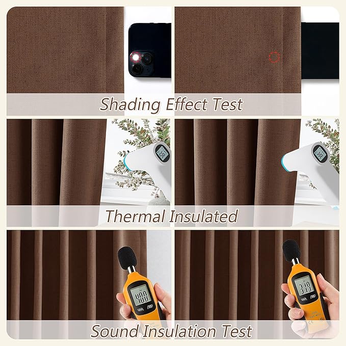 Guken 100% Blackout Curtains 90 Inch Length 2 Panels Set for Living Room Bedroom Back Tab Thermal Insulated Black Out Linen Drapes Room Darkening Window Curtains 90 Inches Long,Rustic Brown