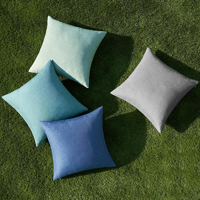 MIULEE Pack of 4 Decorative Outdoor Throw Pillow Covers Linen Waterproof Pillow Covers Farmhouse Cushion Cases for Patio Garden Tent Balcony Couch Sofa 16x16 inch Blue