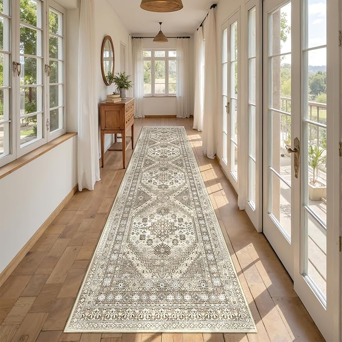 Kitchen Runner Rug Non Slip Washable 2.5x10, Soft Ultra-Thin Entryway Rug Runners for Hallways, Carpet Runner for Living Room,Kitchen, Laundry, Bathroom(Brown,2.5'x10')