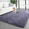 TWINNIS Super Soft Shaggy Rugs Fluffy Carpets 8x10 Feet, Indoor Modern Plush Area Rugs for Living Room Bedroom Kid Room Nursery Home Decor, Upgrade Anti-Skid Rectangular Fuzzy Rug, Grey Purple