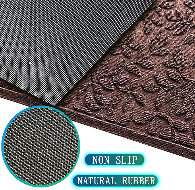 Bulijojo Sturdy Front Entrance Doormats,Durable Heavy Duty Welcome Mat,Thick Absorbent Natural Rubber Non Slip Mat,Easy Clean Entryway Mat Leaves Brown 23"x35"