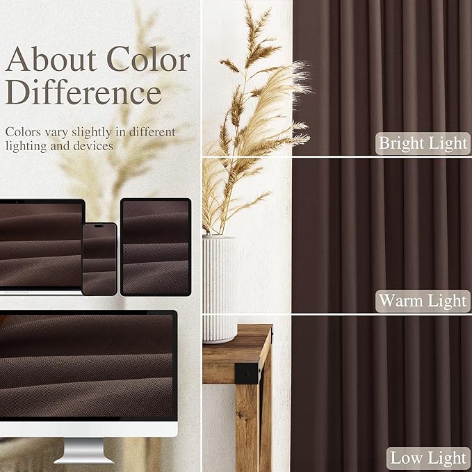 Coffee Linen Textured 96 Inch Curtains 2 Panel Set Back Tab Rod Pocket Sheer Light Filtering Boho Room Decor Aesthetic Curtains Burlap Look Curtain Drapes for Living Room Bedroom 8Ft 52x96 Inch