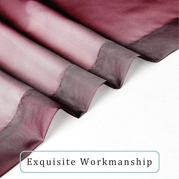 OWENIE Sheer Curtains, 45" Long Light Filtering Tiers for Kitchen, Bedroom, 2 Panels, Cafe Curtains for Small Window, 42" W x 45" L, Burgundy
