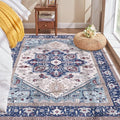 OPPODREAM Soft Area Rugs 4x6, Low-Pile Washable Rugs 4x6 with Non Slip Backing, Faux Cashmere 4 x 6 Throw Carpet, Navy Blue & Red & Cream