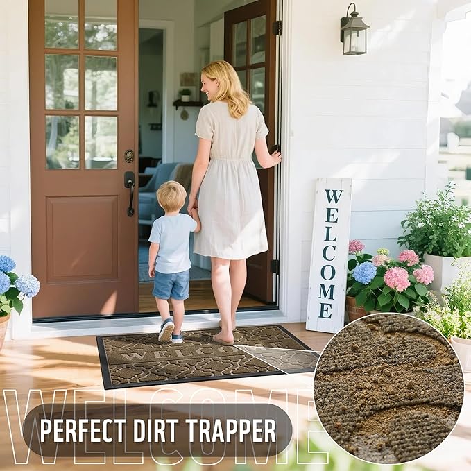 Yimobra Welcome Mat Outdoor Indoor, All-Season Waterproof Front Door Mat Outside Entrance, All-Weather Heavy Duty Non-Slip Doormat, Low Profile Porch Patio Entrance Mats, 36x24, Coffee