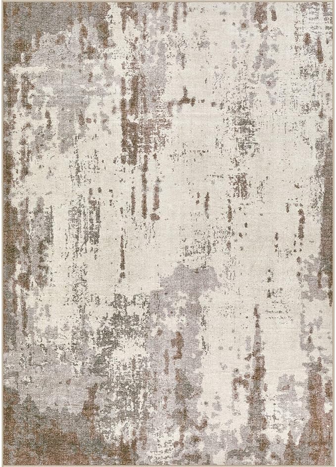 UERMEI 9x12 Area Rug Living Room Rugs - Washable Neutral Modern Abstract Soft Thin Rug Indoor Floor No Slip Rug Carpet for Bedroom Under Dining Table Home Office Decor - Brown/Grey/Beige