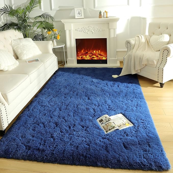 LOCHAS Ultra Soft Indoor Modern Area Rugs Fluffy Living Room Carpets for Children Bedroom Home Decor Nursery Rug 4x5.3 Feet,Light Navy