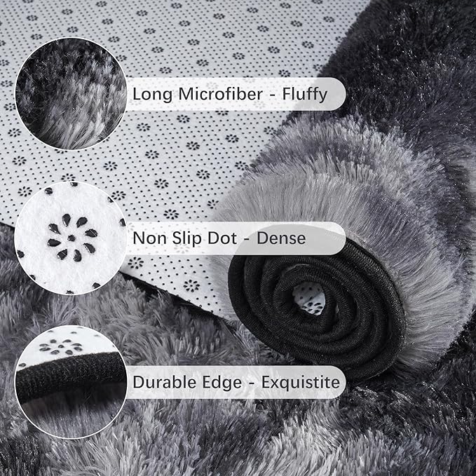 Chicrug Soft Runner Rugs for Bedroom Living Room Plush Fluffy Rug 2x6 Feet, Shag Furry Area Rug Carpet Non Shedding for Nursery Children Kids Girls Room Home Decorative, Grey and Black