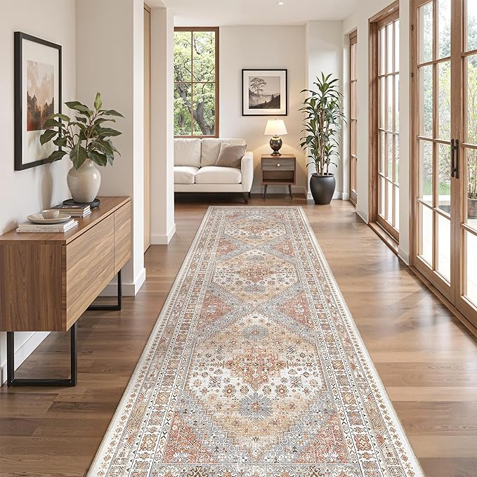 zesthome Washable Runner Rug 2.5x8 - Stain Resistant Entryway Rugs, Ultra-Thin Kitchen Rug, Anti Slip Backing Runner Rugs for Entrance Laundry Room Indoor Hallway (Orange,2.5'x8')