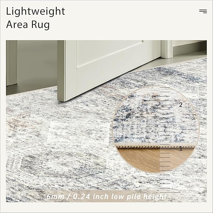 6x9 Area Rug for Living Room Washable 6x9 Non-Slip Modern Rugs for Bedroom Dinning Room Ultra-Thin Indoor Blue Ivory
