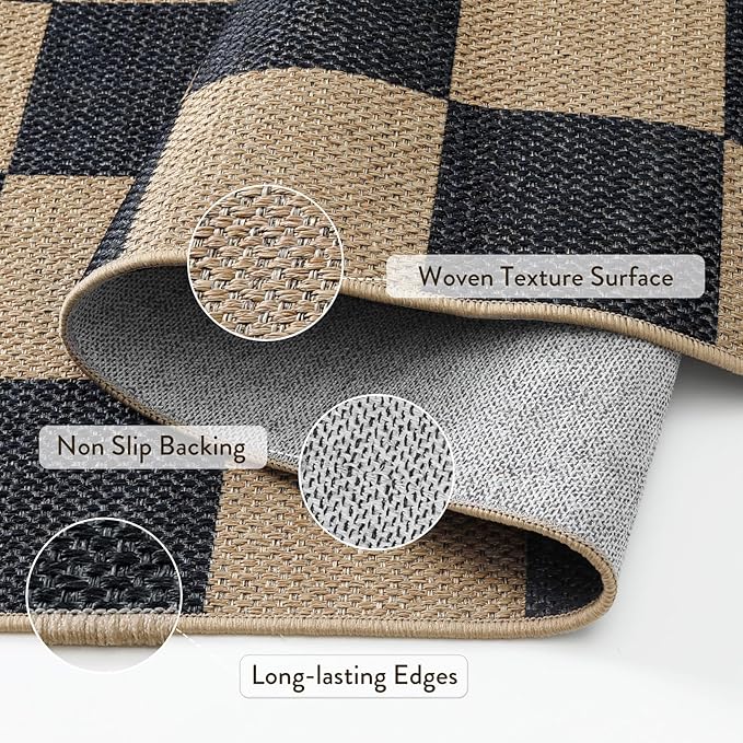 Lahome Colette Checkered Easy Jute 2x3 Rug, Small Entryway Rug Non Slip Kitchen Front Door Mat, Farmhouse Neutral Area Rug Non Shedding Low Pile Floor Carpet for Foyer Porch Doorway