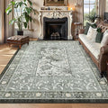 GarveeHome Provence 8x10 Area Rugs for Living Room, Botanical Grove Soft Cottagecore Washable Rug for Bedroom Dining Nursery Low-Pile Vintage Large Carpet Gray Fog Green