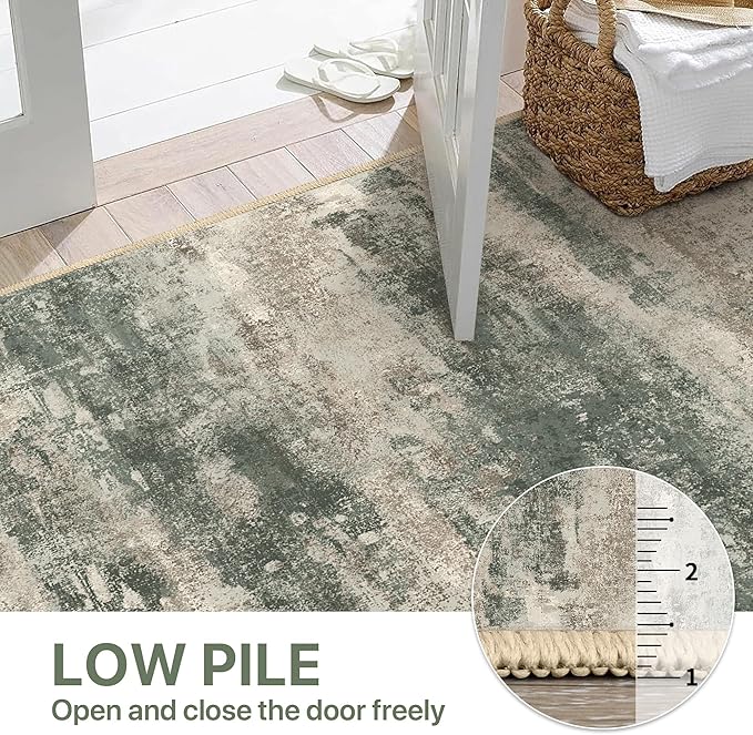 Area Rugs 8x10 for Living Room Bedroom, Modern Abstract Machine Washable Rug, Large Soft Low Pile Floor Cover with Non Slip Backing for Dining Room, Grey/Dark Green