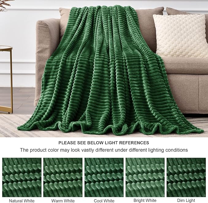 BEDELITE Fleece Blanket King Size – 3D Ribbed Jacquard Soft and Warm Decorative Fuzzy Blankets – Cozy, Fluffy, Plush Lightweight Throw Blankets for Couch, Bed, Sofa(Green, 108x90 inches)