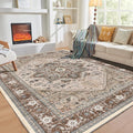 OPPODREAM Soft Area Rugs 5x7, 5x7 Washable Rug with Non Slip Backing, 5 x 7 Faux Cashmere Low-Pile Carpet, Brown