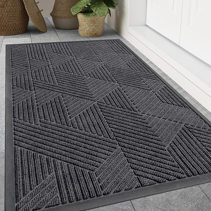 Smiry Front Door Mat Outside Entrance, Heavy Duty Sturdy Natural Rubber Doormat, Trap Dirt and Moisture, Easy Clean Low Profile Welcome Floor Mats for Indoor Outdoor Entry, 47x23 Inch, Medium Grey