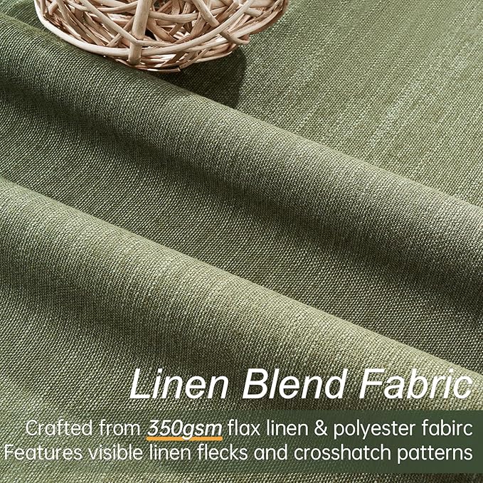45 Inch Curtain Tier Kitchen Curtains Sets 2 Panels Olive Green Linen Blackout Pleated Aesthetic Basement Window Curtain Back Tab Insulated Drapes Dark Green (52" W x 45" L Hooks&Rings Included)