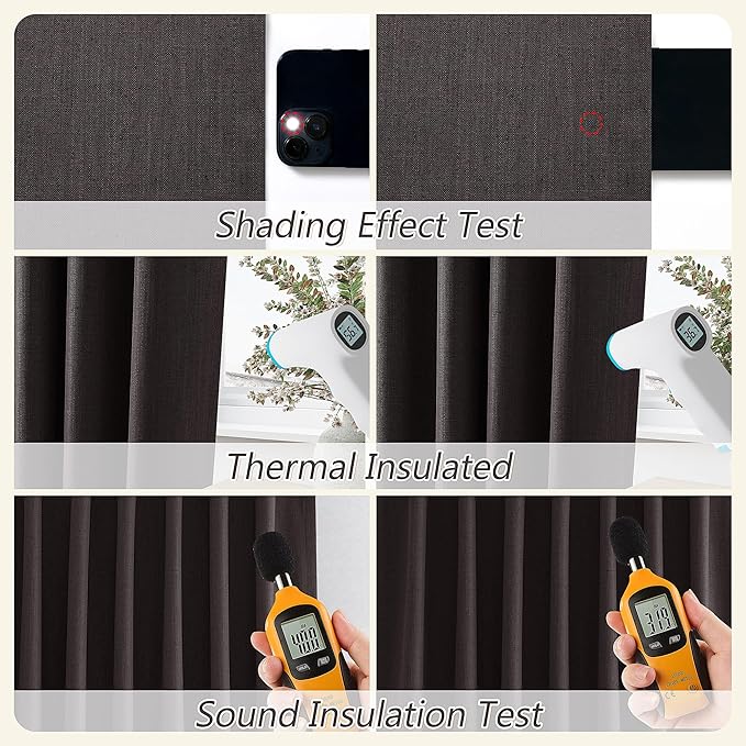 Guken Cocoa Coffee 100% Blackout Linen Curtains 120 Inch Length 2 Panels Set for Living Room Bedroom Back Tab/Rod Pocket Thermal Insulated Farmhouse Black Out Drapes Room Darkening,52x120
