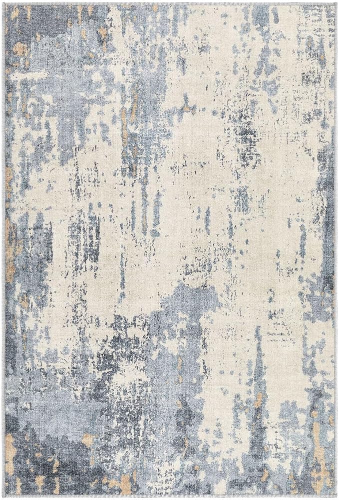 UERMEI 2x3 Entryway Area Rug: Washable Neutral Modern Abstract Small Rug - Non-Slip Low Pile Throw Indoor Carpet for Entrance Kitchen Front Door Mat Bathroom Entry Kids Room - Blue/Light Brown