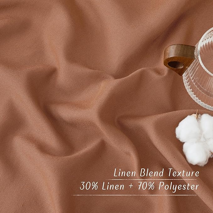 NICETOWN Caramel Short Linen Curtains for Kitchen, Thick Flax Small Window Treatments Semi Sheer Privacy Assured with Light Through for Cafe/Bathroom, W42 x L63, 2 Panels