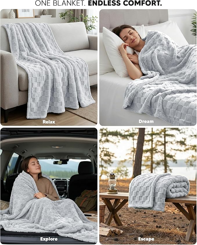 Utopia Bedding Cool Grey Checkered Fleece Queen Blanket for Couch or Bed, Soft Plush Cozy Blanket for Women and Men, Ultra Comfy Travel-Friendly Bed Throws for Relaxation, 90x90 Inches