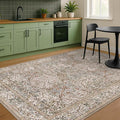 Dining Room Rugs for Under Table - 6x8 Washable Moss Green Area Rug for Living Room, Low Pile Non-Slip Floor Carpet for Bedroom - Vintage Olive Taupe Design & Stain Resistance