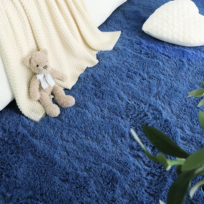 LOCHAS Ultra Soft Indoor Modern Area Rugs Fluffy Living Room Carpets for Children Bedroom Home Decor Nursery Rug 3x5 Feet, Light Navy