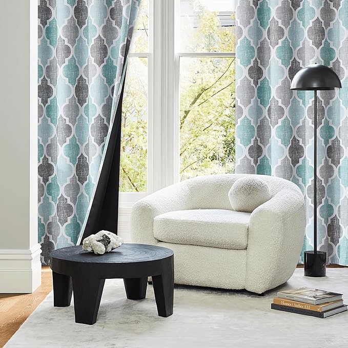 Beauoop 100% Blackout Curtains 84 Inches Long 2 Panels for Bedroom Living Room Aqua Grey Moroccan Geo Room Darkening Thermal Insulated Soundproof Grommet Top Window Treatments Drapes, 50x84 Set of 2