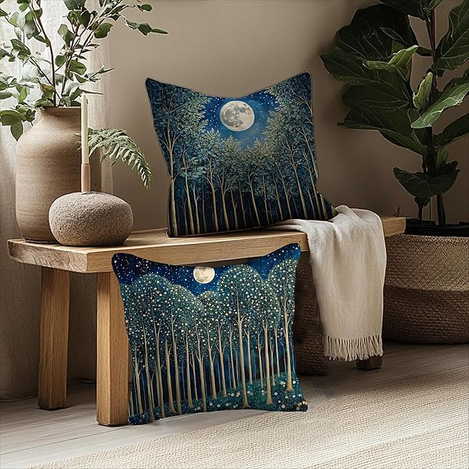 Vintage William Morris Moon Inspired Forest Green Decor Throw Pillow Covers 18x18 Set of 2,Rustic Botanical Nature Decorative Throw Pillow Covers for Home Bedroom Living Room