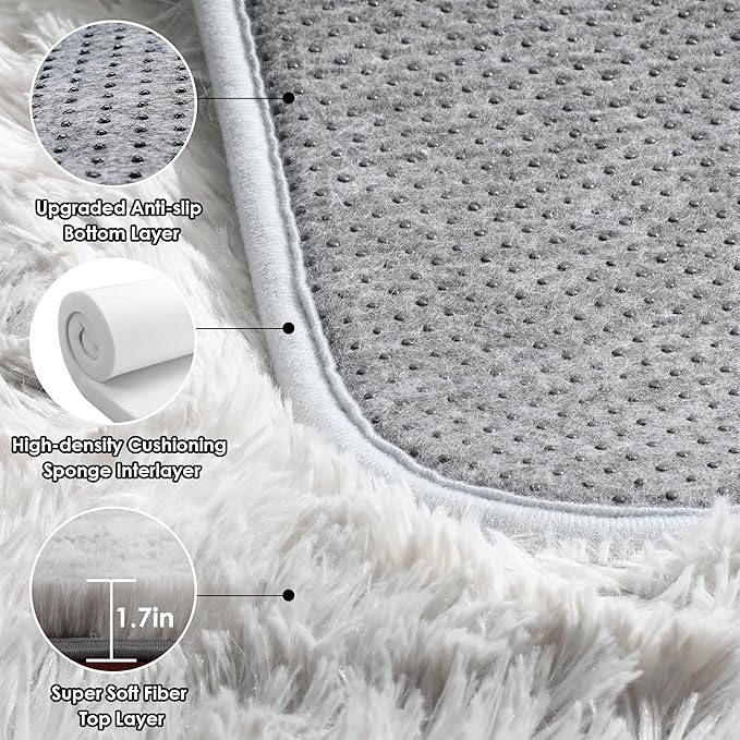 ONASAR Rugs for Living Room Bedroom, 5x8 Fluffy Tie-Dyed Light Grey Bedside Area Rug, Soft Plush Shaggy Floor Carpet for Nursery Kids Girls Boys Teen Dorm Home Office Decor Aesthetic