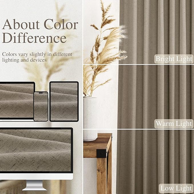 Mocha Linen Curtains 90 Inch Length 2 Panels Set for Living Room Rod Pocket Back Tab Window Drapes Light Filtering Modern Farmhouse Curtain 90 Inches Long for Dining Room Bedroom Nursery 52x90