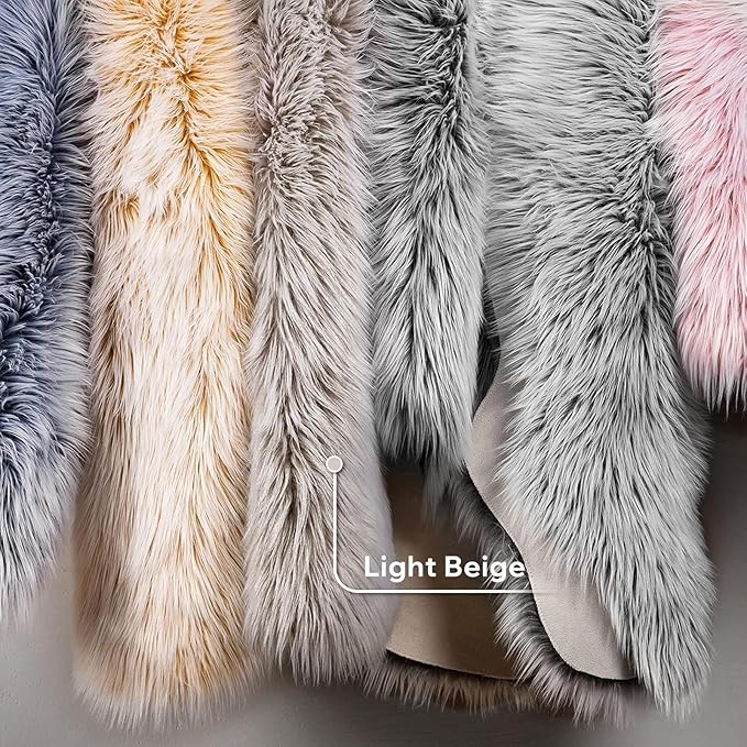 Ashler Faux Fur Rug, Fluffy Shaggy Area Rug Ultra Soft 2 x 3 Feet Sheepskin Fur Rug, Frosted Bottom Beige Fuzzy Machine Washable Shag Rug, Nursery Decor Throw Rugs for Bedroom, Living Room