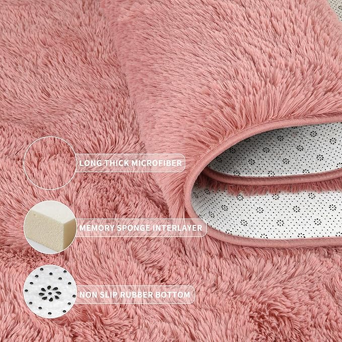 Tepook Super Soft Fluffy Rug for Bedroom, Modern Shaggy Fuzzy Kids Rugs for Living Room, Plush Indoor Nursery Home Decor Dorm Carpet with Non-Slip Bottom, Blush, 4 X 6 Feet