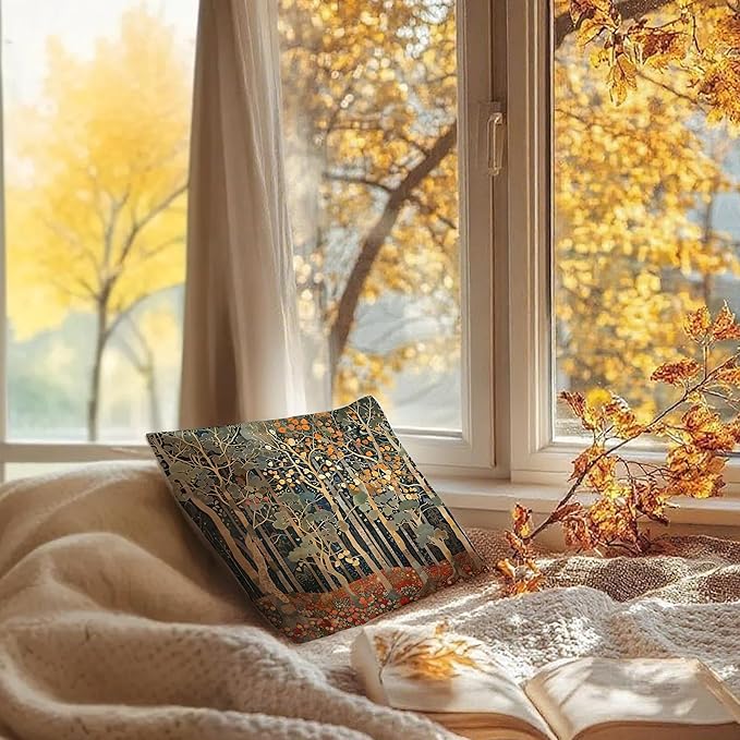 Rustic Autumn Forest Pillow Covers 18x18 Double-Sided, Fall Home Room Decor, Vintage Botanical Nature William Morris Inspired Decorative Throw Pillow Covers for Home Bedroom Living Room