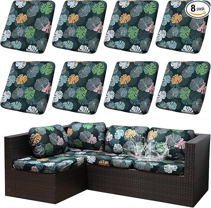 Outdoor Cushion Covers Set,8PCS Patio Furniture Couch Seat Slipcovers, Replacement for Sofa Sectional Chair(Cover，Only)