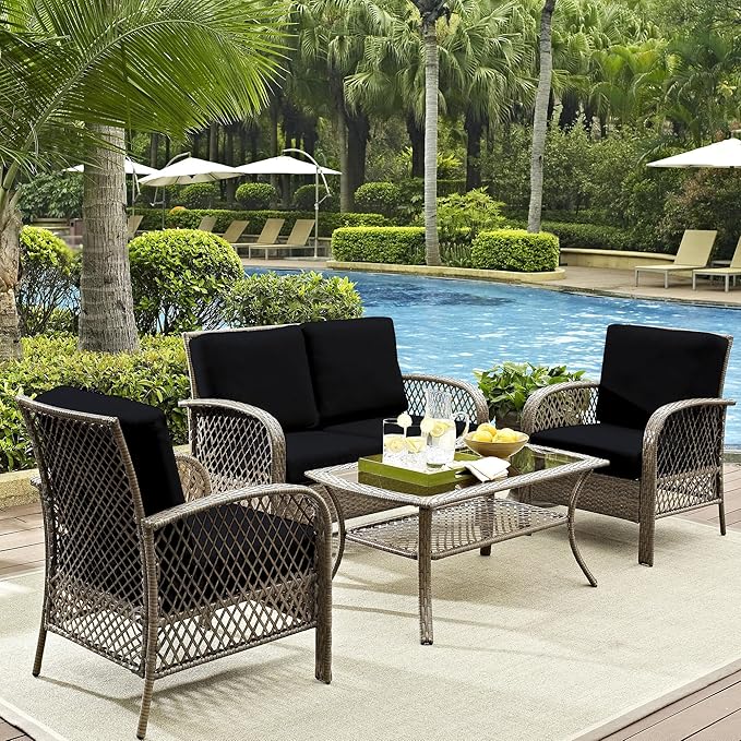 14Pcs Outdoor Cushion Covers, Patio Cushion Covers,Stretch Elastic Slipcovers, Replacement Washable & Reusable Furniture Protector for Patio Couch (Black,Cover Only)
