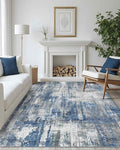 Latte&Fog 8x10 Area Rugs for Living Room, Large Blue Modern Abstract Washable Rug, Boho Non Slip Low Pile Carpet for Bedroom Dining Room, Office, Dorm, Classroom, Farmhouse and Kids Room - Blue Grey