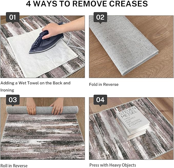 Lansny Modern Abstract Runner Rug 2.6x10, Dark Light Brown White Washable Long Kitchen Runner Non-Slip Soft Hallway Rug Runner Thin Print Faux Wool Carpet for Entryway Bedroom Laundry Room Indoor
