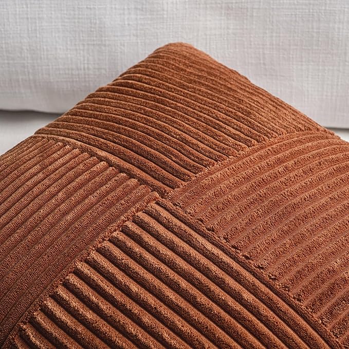 Fancy Homi 2 Packs Rust Long Lumbar Decorative Throw Pillow Covers 16x24 Inch for Couch Bed Sofa, Farmhouse Boho Home Decor, Soft Striped Corduroy Rectangle Accent Terracotta Cushion Case 40x60 cm