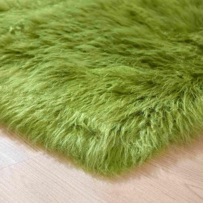 Goolela Lime Green Area Rug 8x10 Fluffy Fuzzy Furry Rug for Bedroom Living Room Faux Sheepskin Fur Shaggy Soft Rectangle