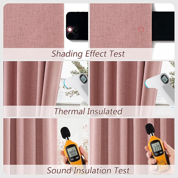 Guken 100% Blackout Curtains 90 Inch Length 2 Panels Set for Living Room Bedroom Back Tab Thermal Insulated Black Out Linen Drapes Room Darkening Window Curtains 90 Inches Long, Ash Rose