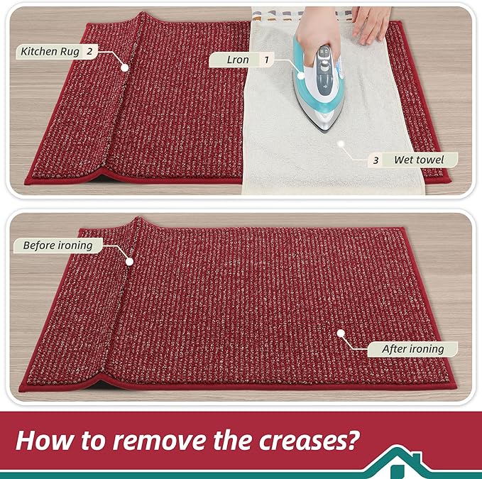BEQHAUSE Kitchen Rugs and Mats 2PCS, Non-Slip Kitchen Mats for Floor, Absorbent and Stain Resistant Kitchen Runner, Machine Washable Rugs for Kitchen, Laundry & Sink, 20"x32"+20"x48", Red