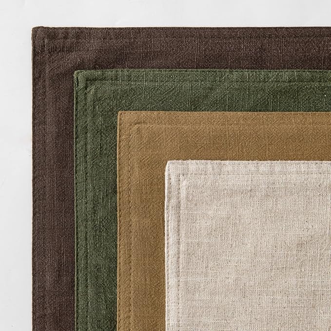 MIULEE Neutral Green/Brown Linen Pillow Covers Pack of 4 Decorative Natural Solid Throw Pillow Covers Soft Accent Boho Farmhouse Couch Pillowcases Spring Decors for Living Room Bed Sofa 20x20 Inch