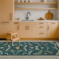 Hazo Haus Brown and Green Kitchen Sink Runner Rug 2x5 - Teal Boho Bathroom Rugs for Entrance Indoor, Insect Print Floral Vintage Unique, Washable Non Skid Stain Resistant