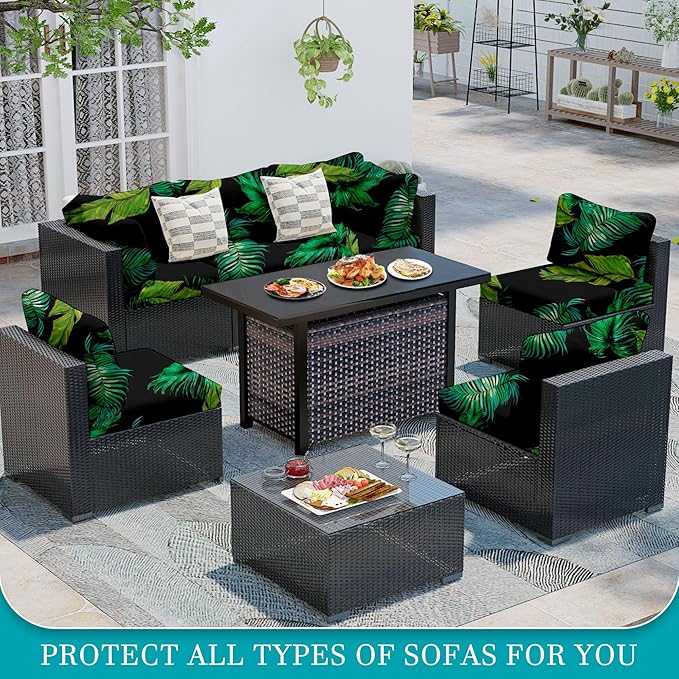 14 Pcs Stretch Patio Cushion Covers,Outdoor Couch Covers Replacement,Outdoor Couch & Sofa Slipcovers,for Patio Furniture Cushion Covers,Washable Reusable Furniture Protector (Summer,Cover Only)